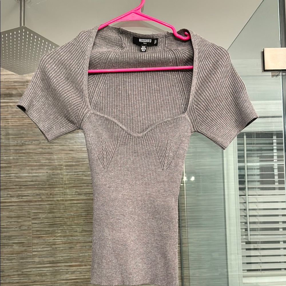 Missguided Gray Ribbed Knit Top tall